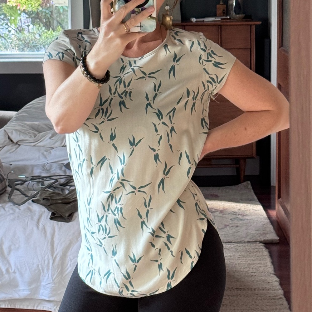 Vero Moda Cream and Green Leaf Print Top